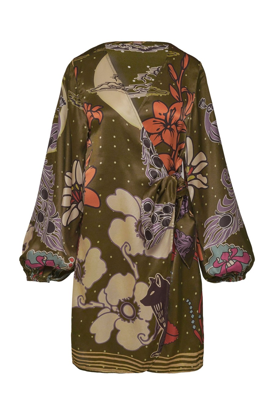 Women Juan de Dios | Hojarasca Silk Mini Tunic Dress/Olive Moonlight Garden