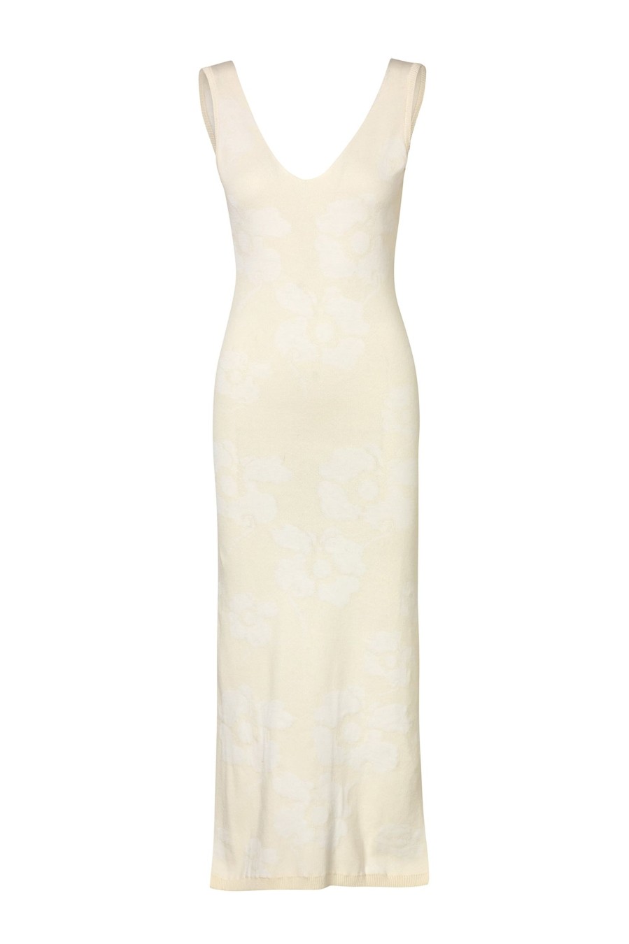 Women Juan de Dios Knitwear | Isa Knit Cotton Jacquard Midi Dress/Ivory Maxi White Flowers