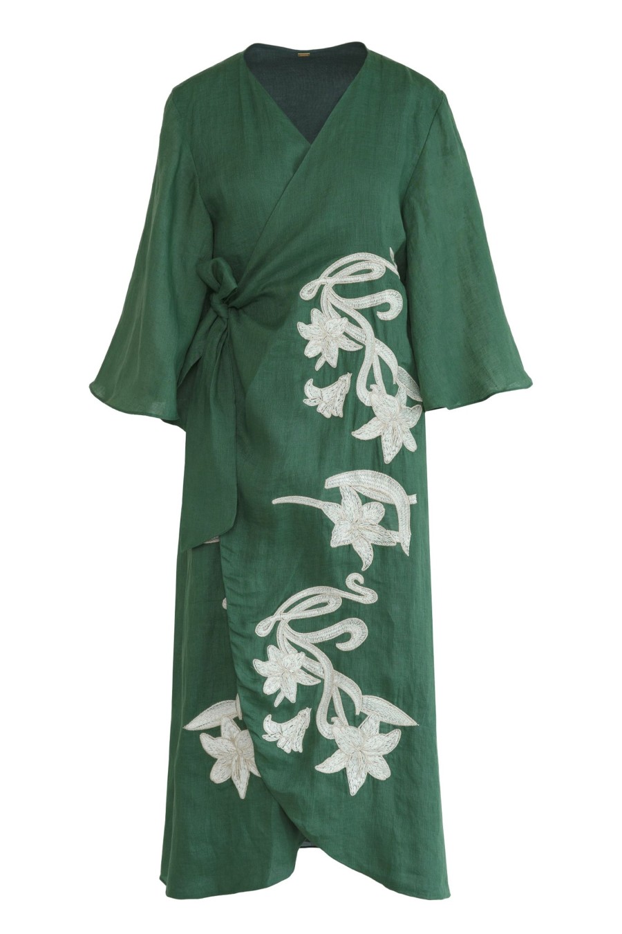 Women Juan de Dios Dresses | Frida Linen Embroidered Dress/Pine