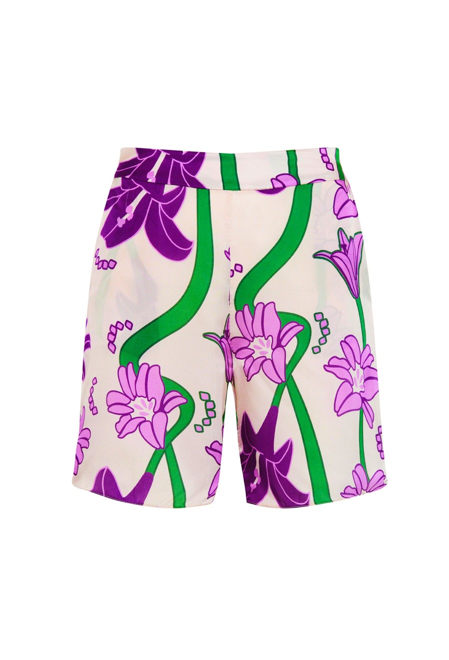 Women Juan de Dios Shorts | Noches De Luna Silk Shorts/Violet Flowers