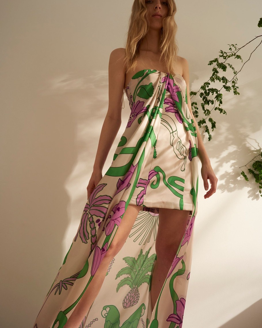 Women Juan de Dios | Bardot Maxi Silk Dress/Violet Garden