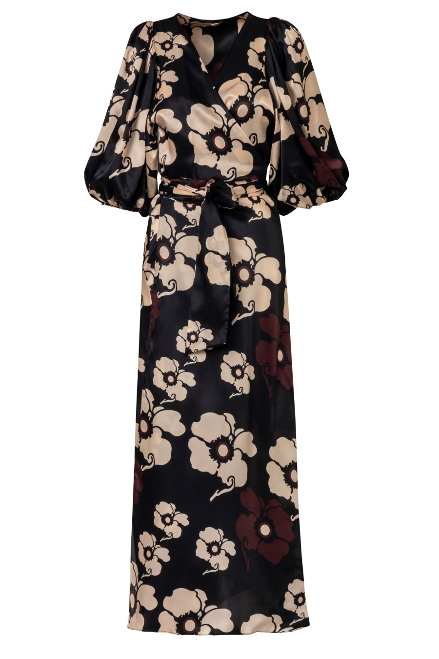 Women Juan de Dios | Ermita Silk Midi Dress/Black Maxi Ivory Flowers