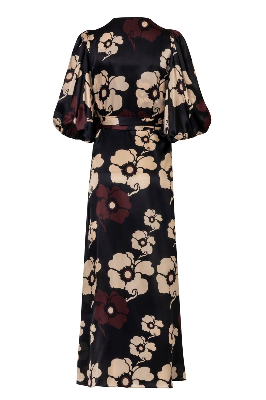 Women Juan de Dios | Ermita Silk Midi Dress/Black Maxi Ivory Flowers