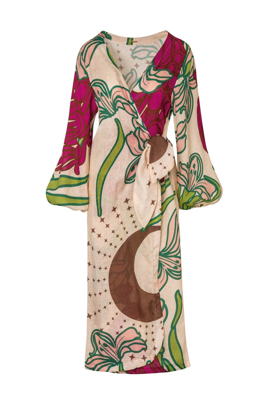 Women Juan de Dios Dresses | Hojarasca Linen Midi Tunic Dress/Beige Moon Garden