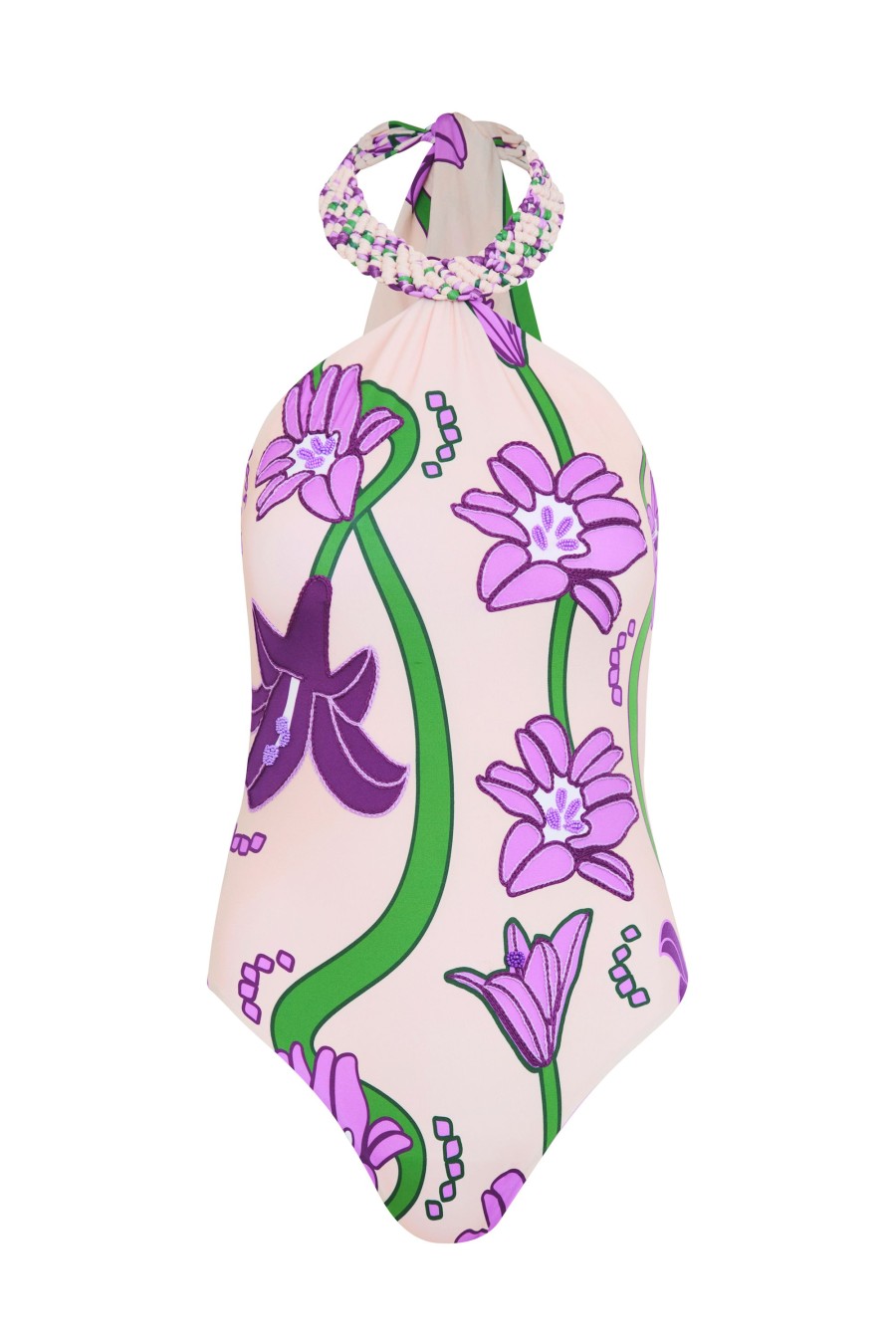 Women Juan de Dios Bikinis | Torre Del Cielo Embroidered One Piece/Beige Violet Flowers