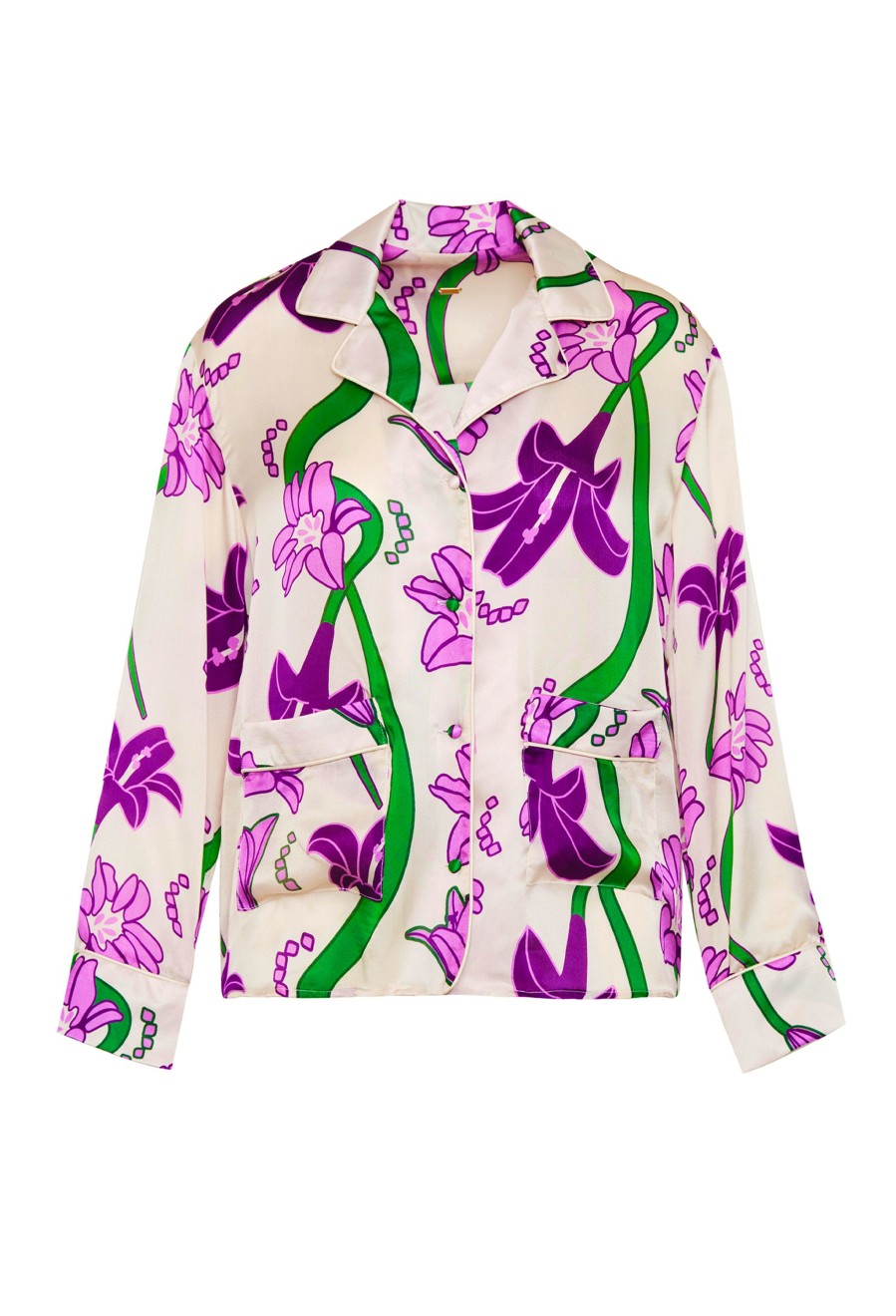 Women Juan de Dios Shirts & Blouses | Noches De Luna Silk Shirt/Violet Flowers