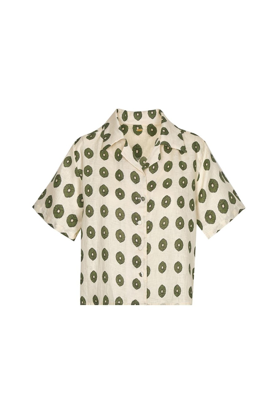 Women Juan de Dios Shirts & Blouses | Tomaso Linen Shirt/Cream Mini Palms Green