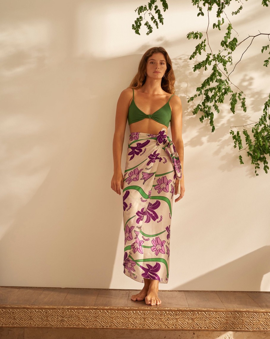 Women Juan de Dios Skirts | Mapara Silk Wrap Skirt/Violet Flowers