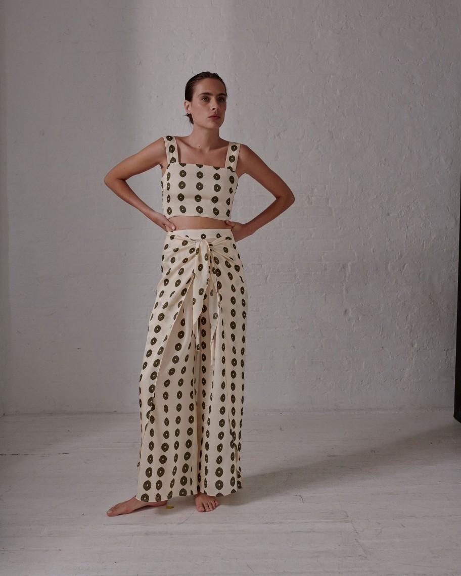 Women Juan de Dios Pants | La Bamba Silk Martellato Pants/Ivory Green Chintz