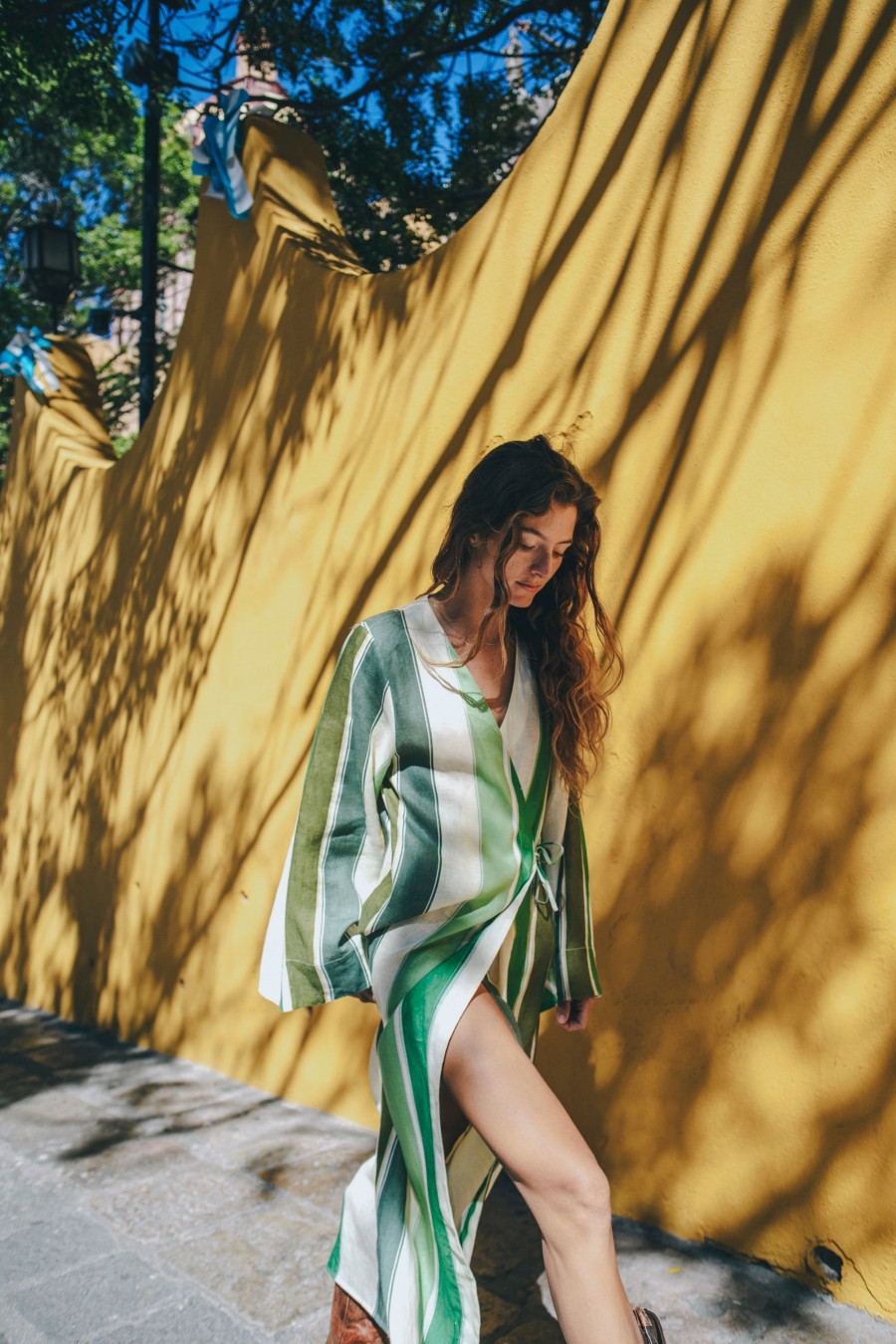 Women Juan de Dios Dresses | Joaquina Linen Tunic/Green Stripes