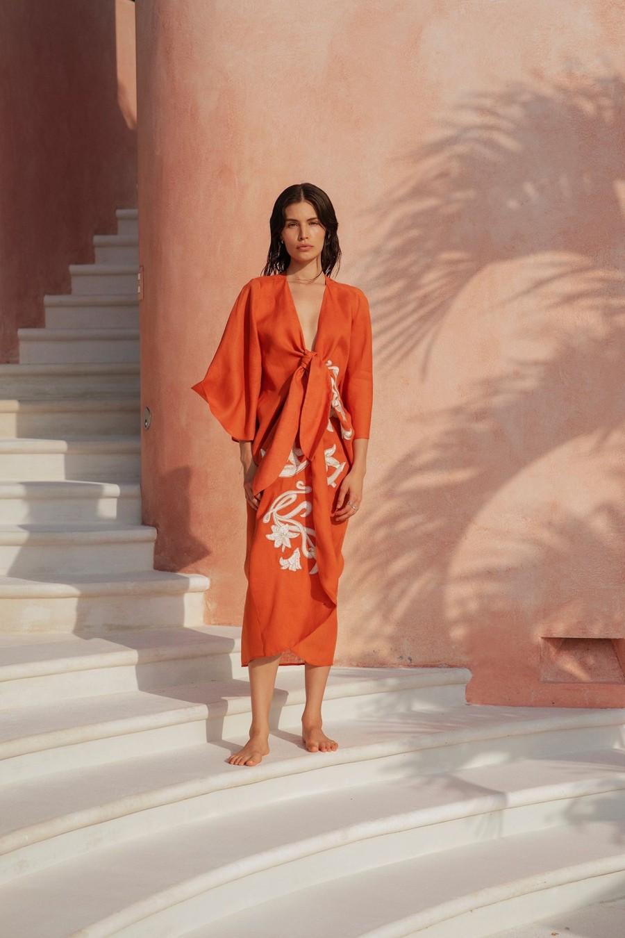 Women Juan de Dios Dresses | Frida Linen Kaftan/Orange