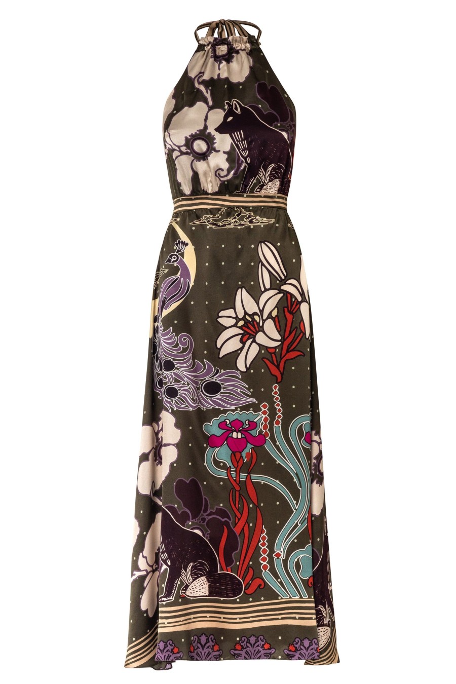 Women Juan de Dios | Torre Del Cielo Silk Midi Dress/Olive Moonlight Garden