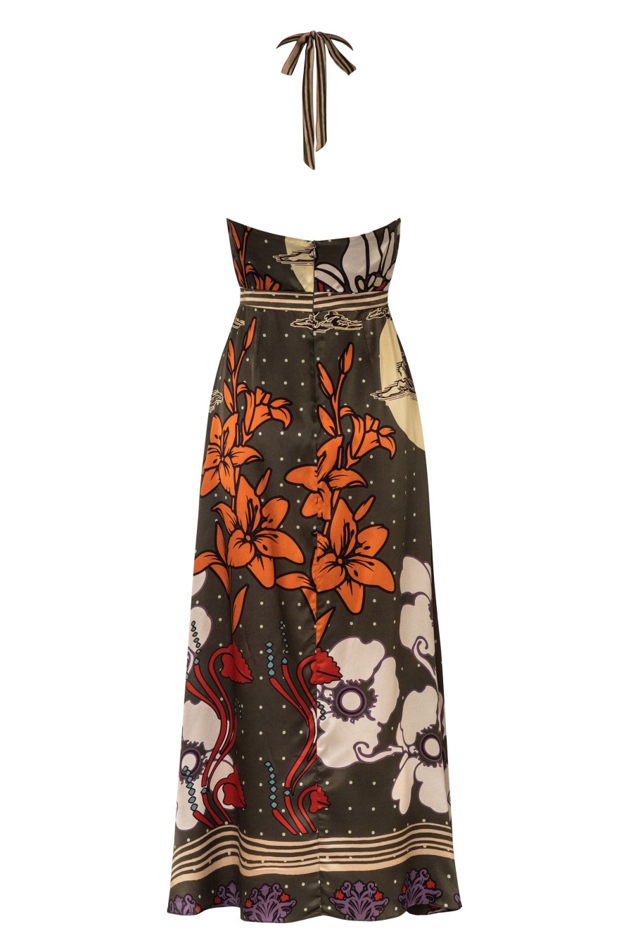 Women Juan de Dios | Torre Del Cielo Silk Midi Dress/Olive Moonlight Garden