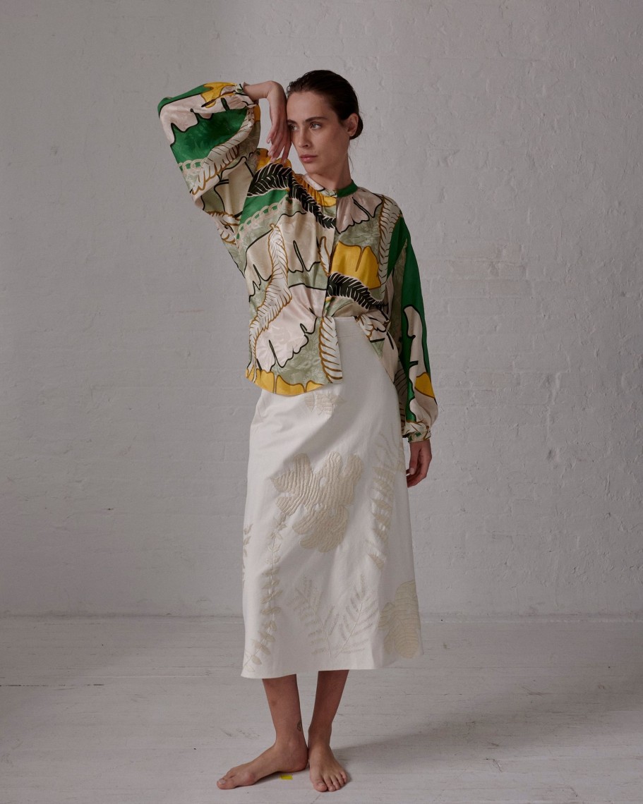 Women Juan de Dios Shirts & Blouses | Don Simon Silk Jacquard Shirt/Green