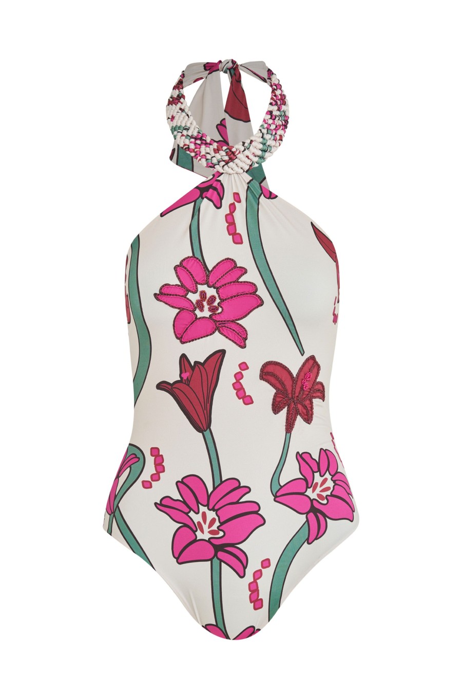 Women Juan de Dios Onepiece | Torre Del Cielo Embroidered One Piece/Beige Fuchsia Flowers