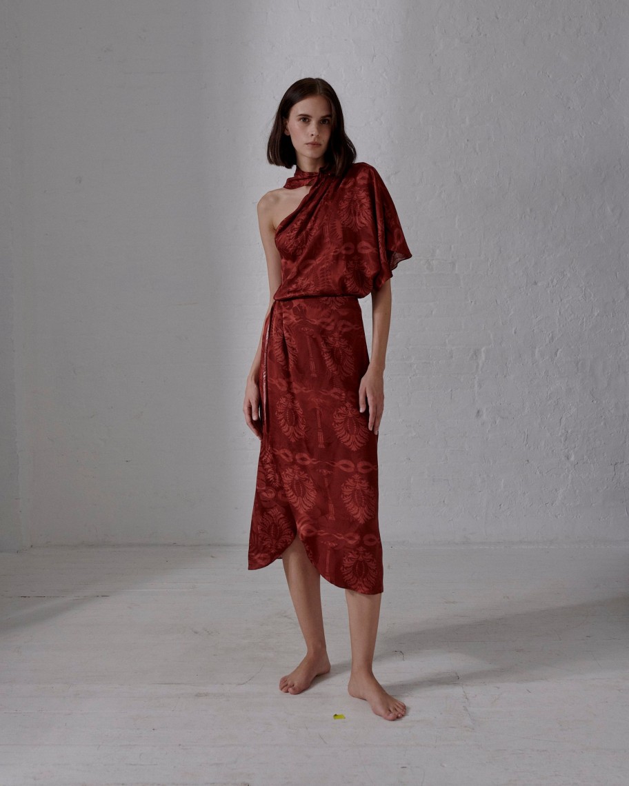 Women Juan de Dios | Amaime Jacquard Midi Skirt/Wine