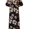 Women Juan de Dios Dresses | Ermita Silk Midi Dress/Black Maxi Ivory Flowers