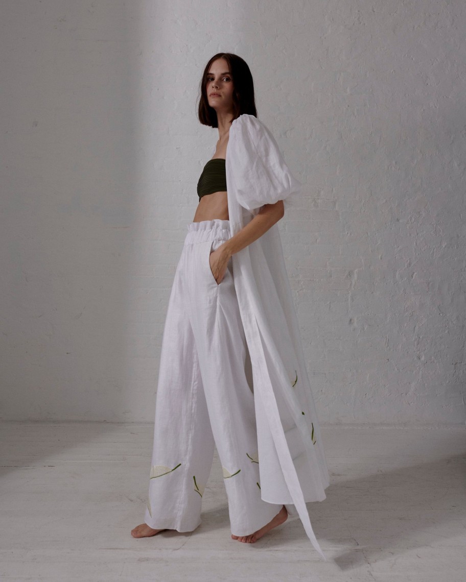 Women Juan de Dios Pants | San Benito Embroidered Linen Pants/White