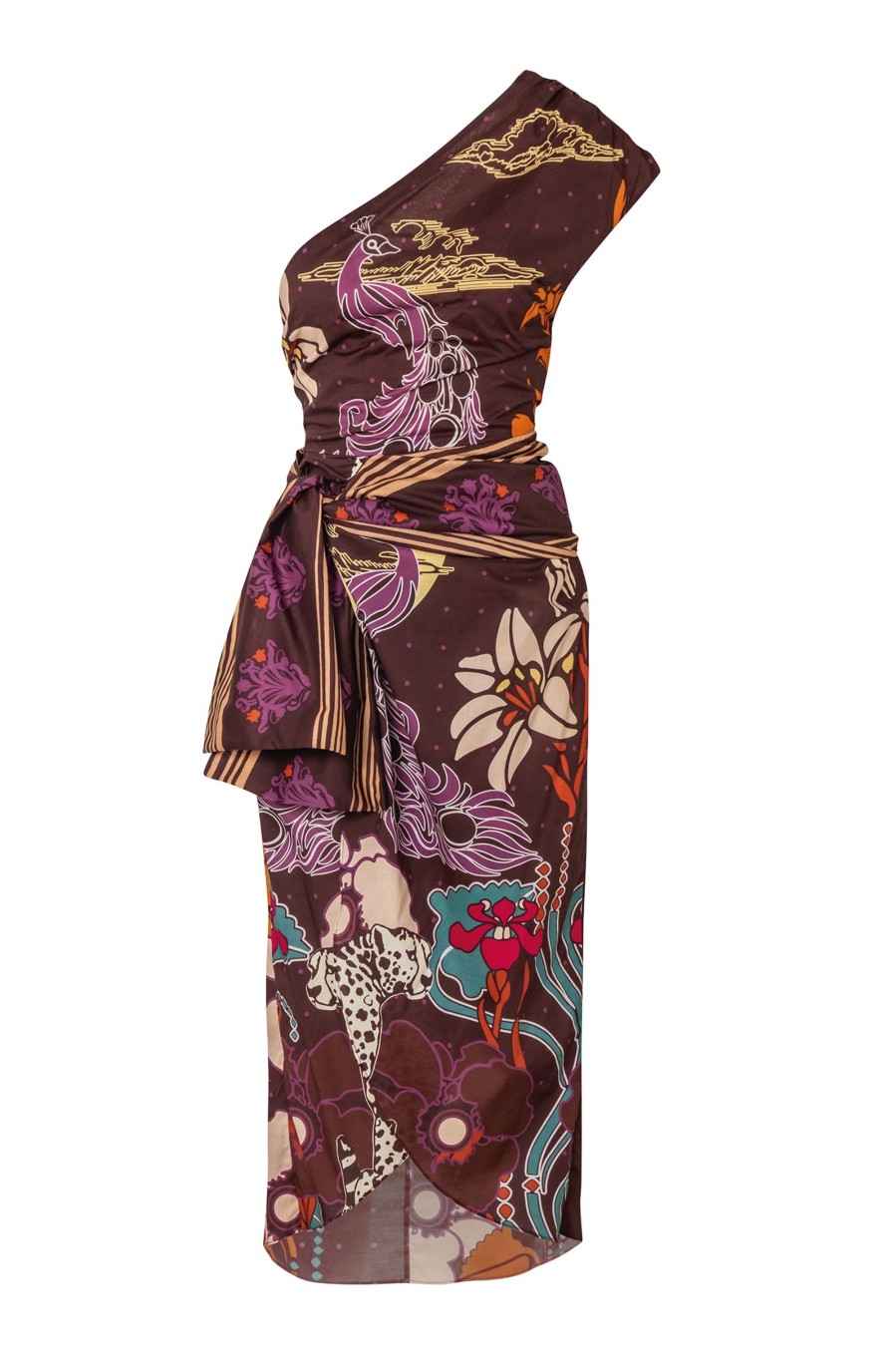 Women Juan de Dios Dresses | Eva Cotton Midi Dress/Brown Moonlight Garden