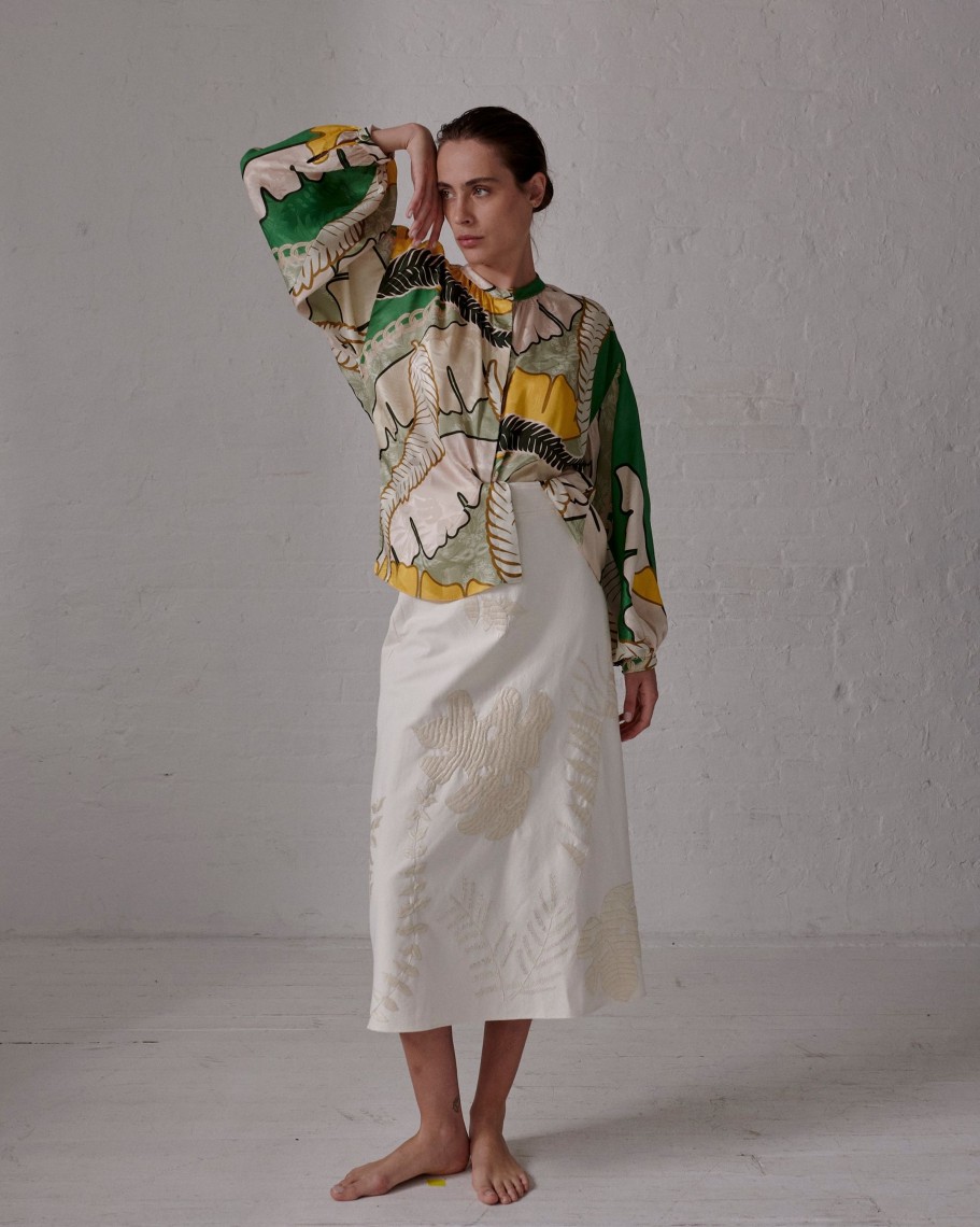 Women Juan de Dios | Don Simon Silk Jacquard Shirt/Green