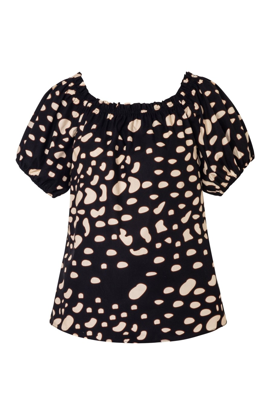 Women Juan de Dios Shirts & Blouses | Julia Cotton Top/Black Night Ivory Pebbles