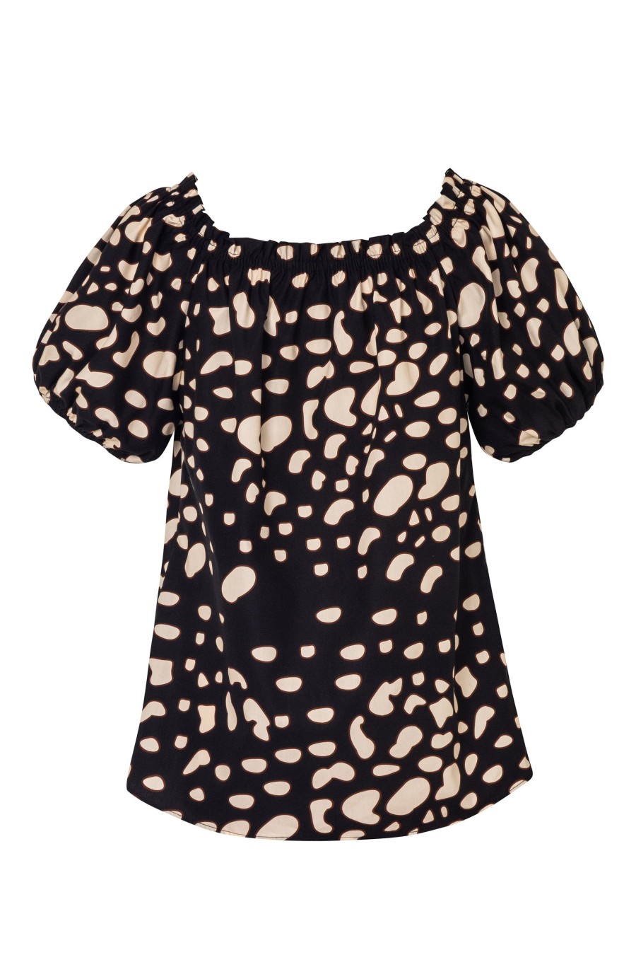 Women Juan de Dios Shirts & Blouses | Julia Cotton Top/Black Night Ivory Pebbles