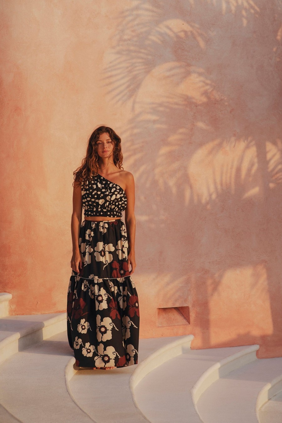 Women Juan de Dios Skirts | Ornella Cotton Maxi Skirt/Black Maxi Ivory Flowers