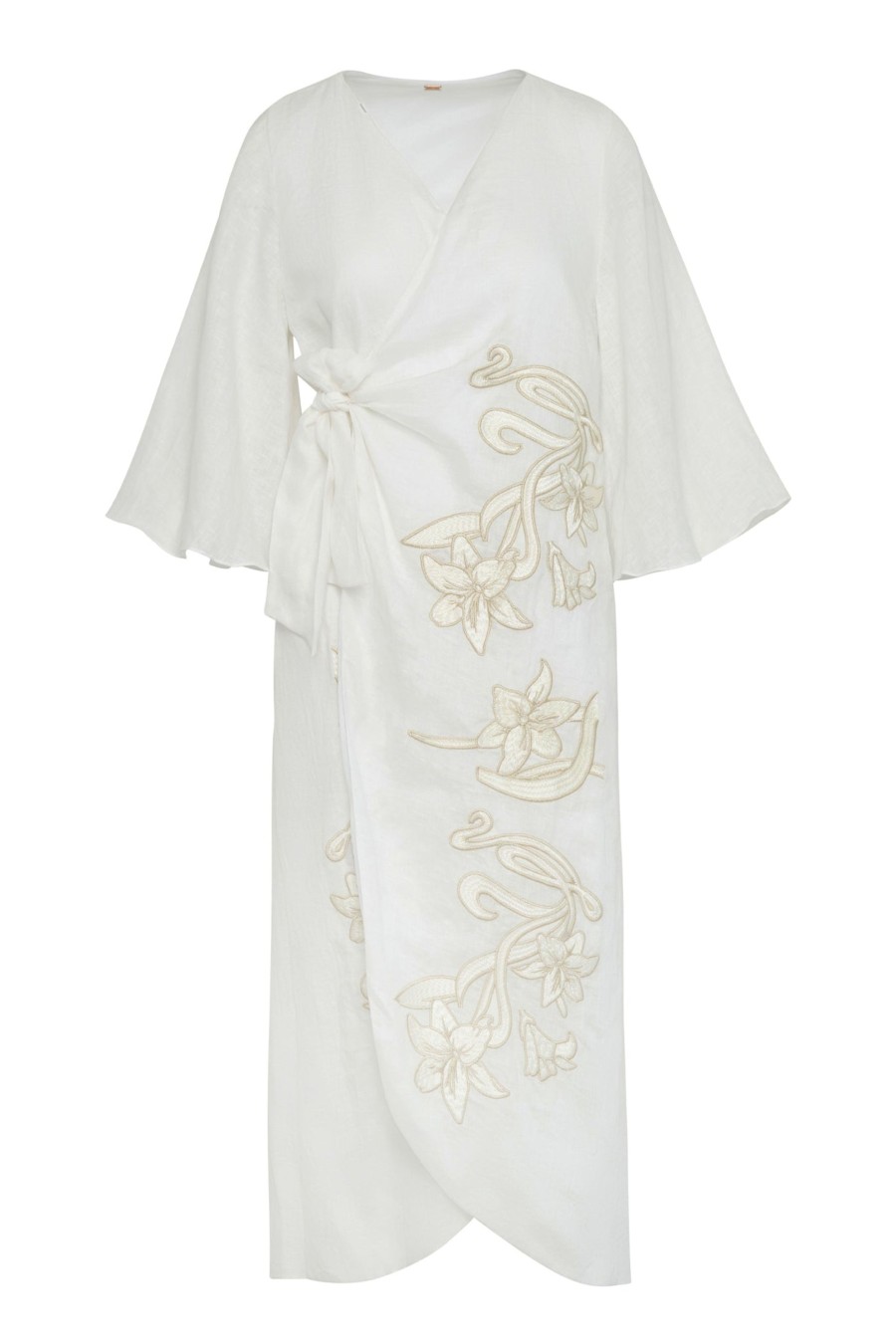 Women Juan de Dios Dresses | Frida Linen Embroidered Dress/White