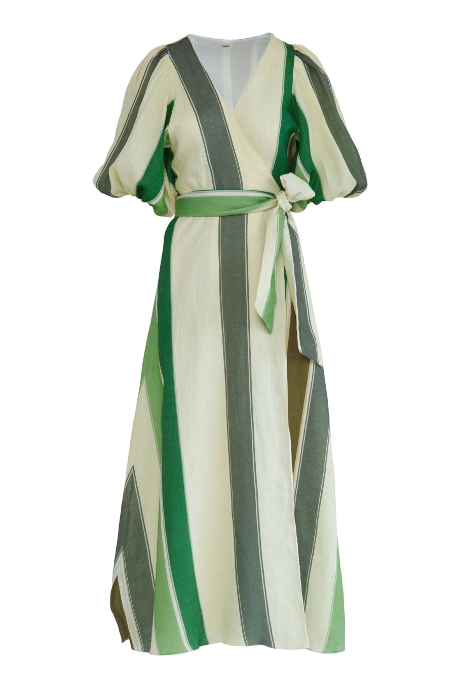 Women Juan de Dios Shirts & Blouses | Ermita Wrap Linen Dress/Green Stripes