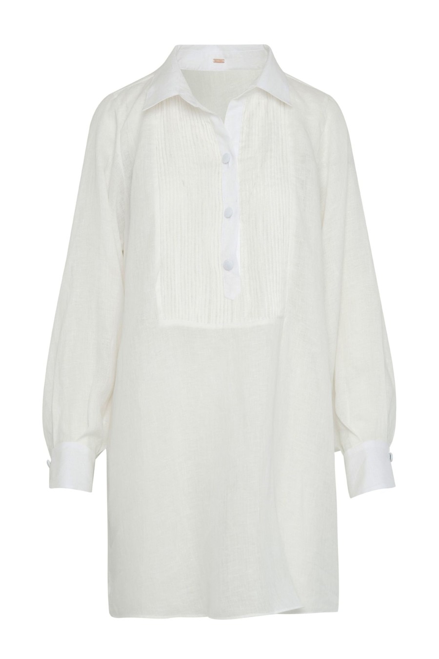 Women Juan de Dios Shirts & Blouses | Guayabera Linen Shirt/White