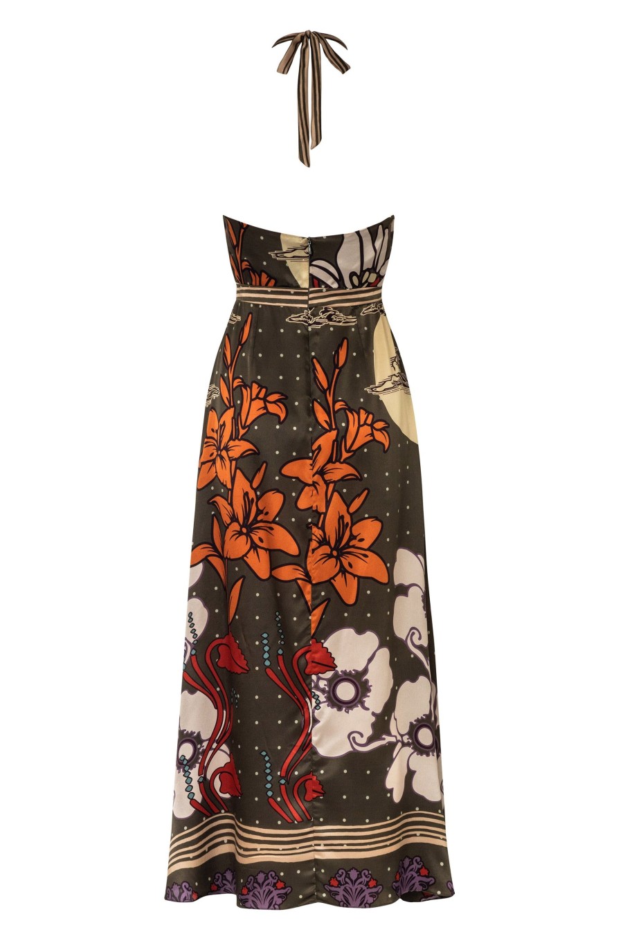 Women Juan de Dios Dresses | Torre Del Cielo Silk Midi Dress/Olive Moonlight Garden