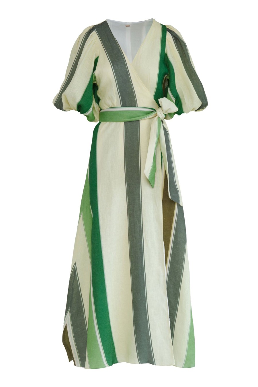 Women Juan de Dios Dresses | Ermita Wrap Linen Dress/Green Stripes