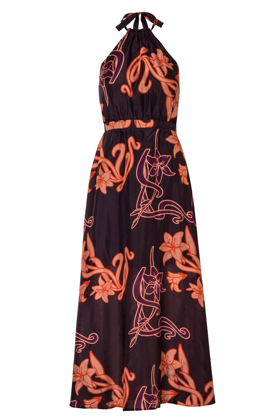 Women Juan de Dios Dresses | Torre Del Cielo Silk Habutai Midi Dress/Aubergine Lilies