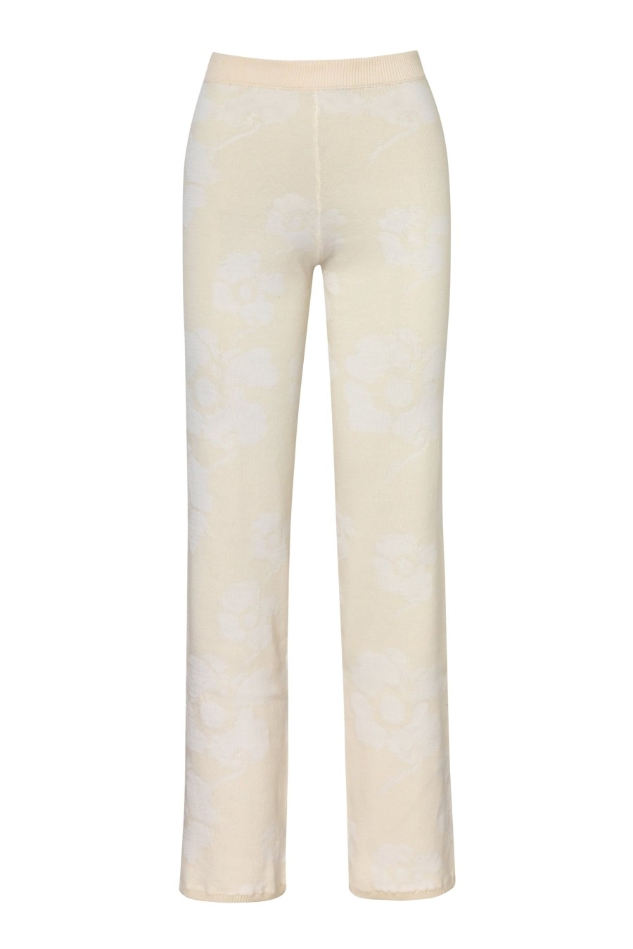 Women Juan de Dios Knitwear | Alba Knit Cotton Jacquard Pants/Ivory Maxi Flowers