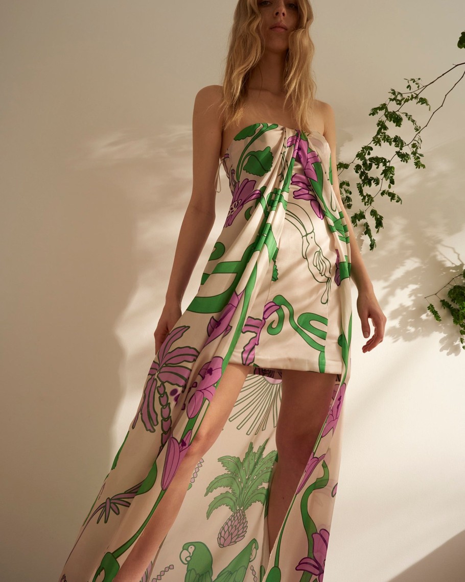 Women Juan de Dios Dresses | Bardot Maxi Silk Dress/Violet Garden