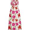 Women Juan de Dios Dresses | San Agustin Pleated Midi Linen Dress/Fuchsia Flowers