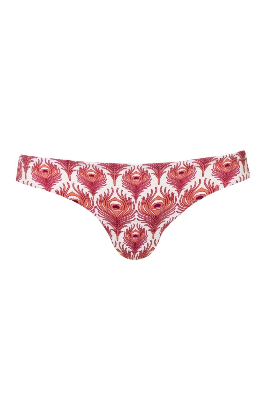 Women Juan de Dios Bikinis | Guava Bottom/Red Peacock Feathers-Ivory