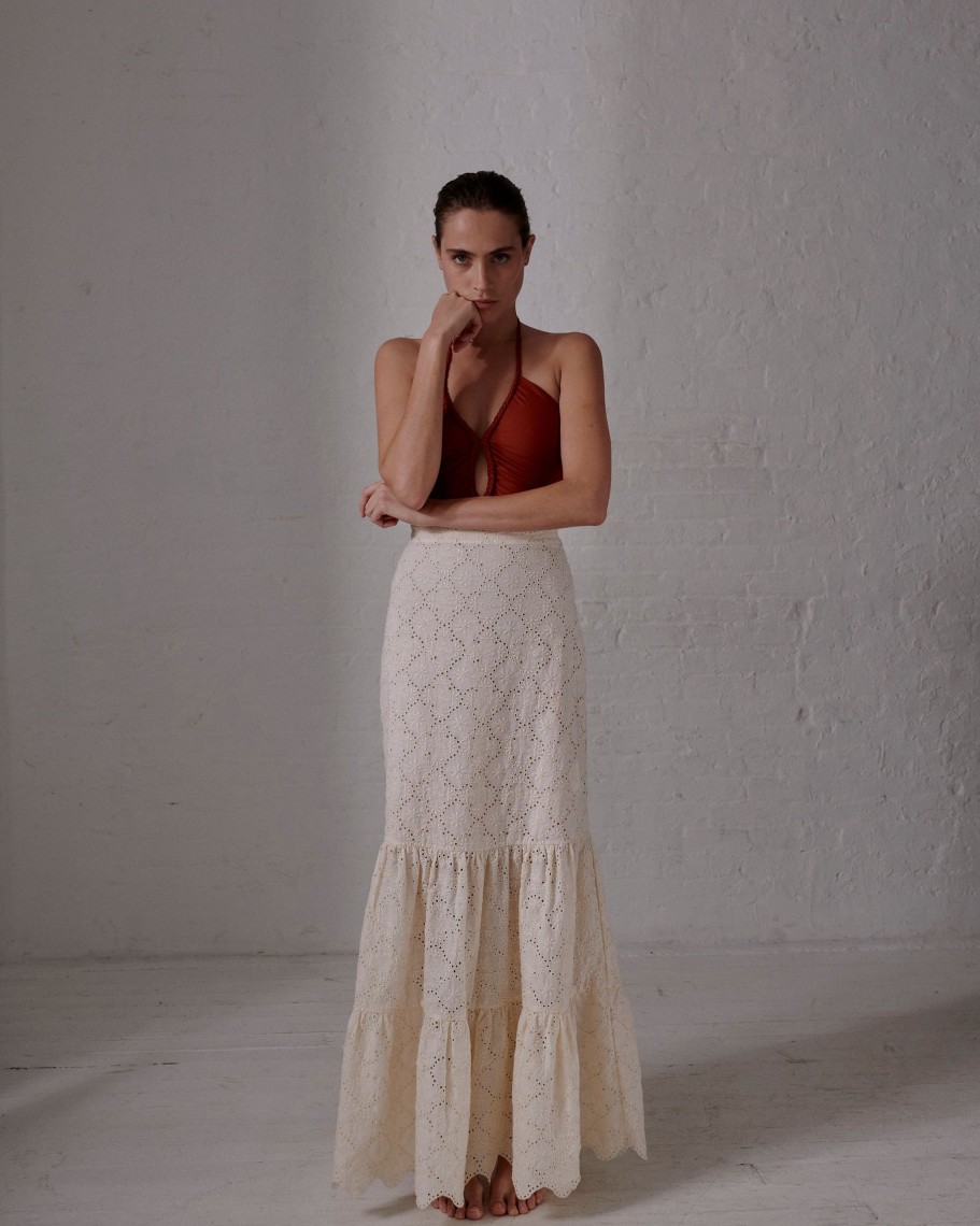 Women Juan de Dios Skirts | Julieta Cotton Eyelet Maxi Skirt/Cream