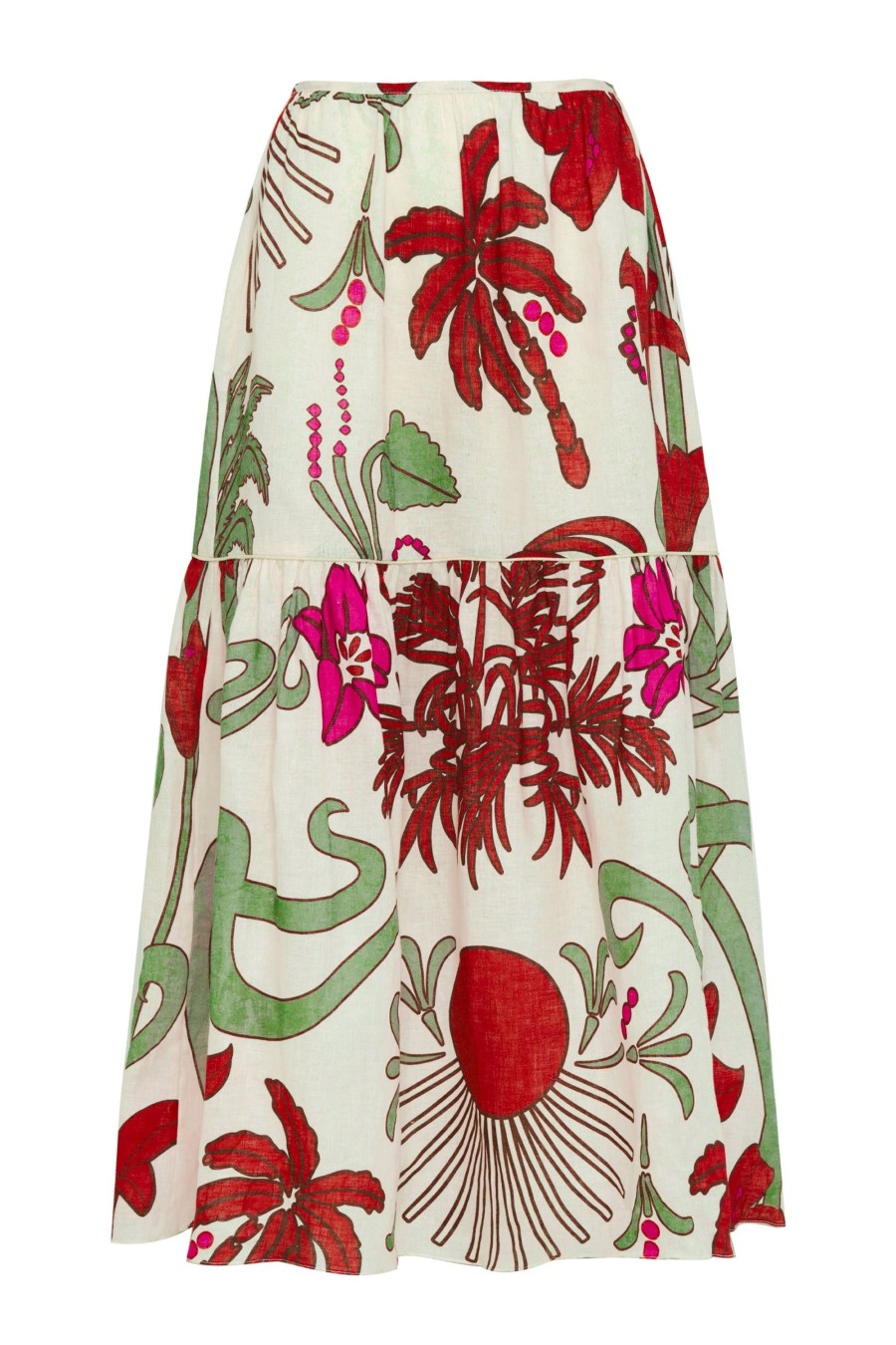 Women Juan de Dios Skirts | Ornella Maxi Linen Skirt/Fuchsia Garden