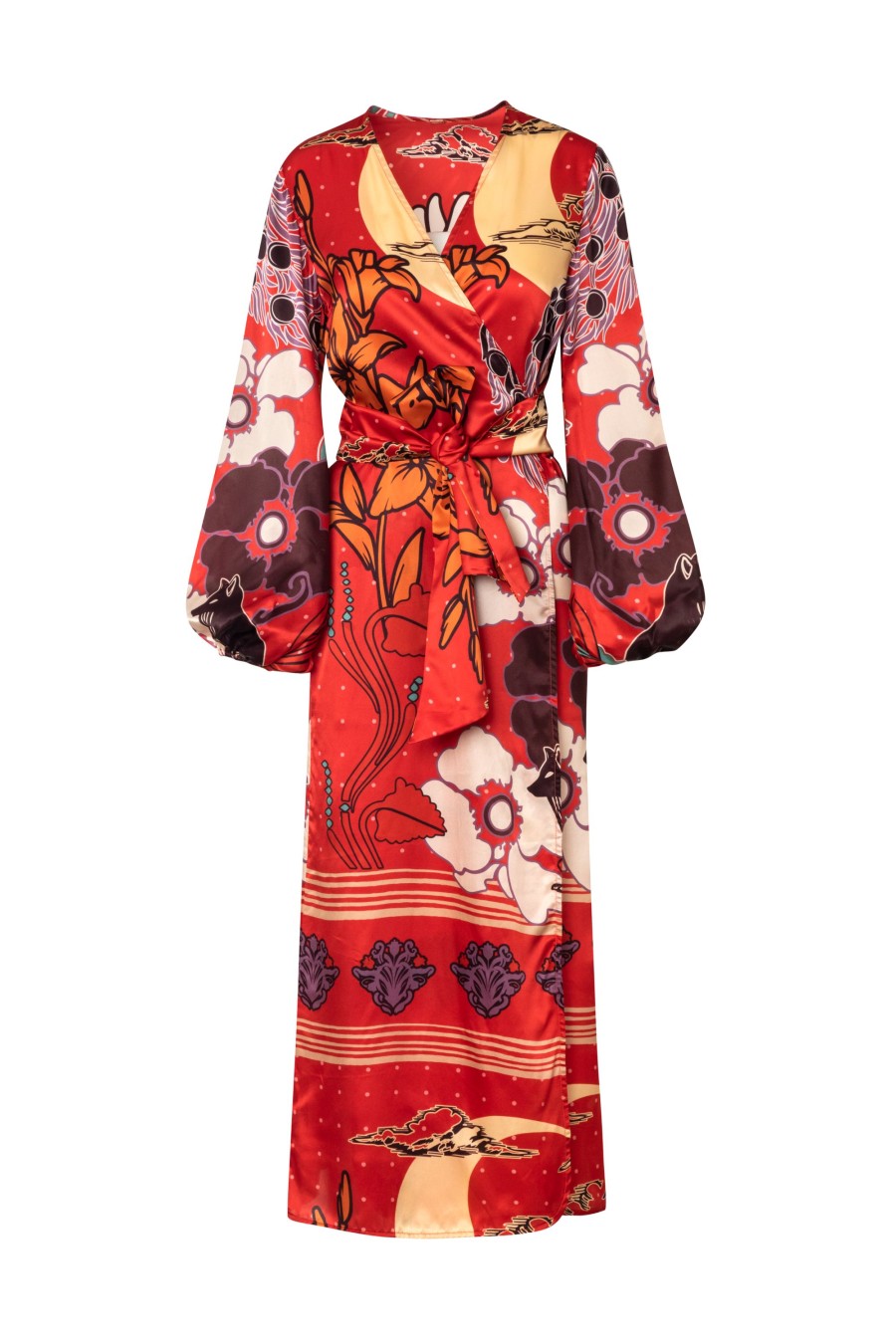 Women Juan de Dios Dresses | Hojarasca Silk Midi Tunic Dress/Red Moonlight Garden*Exclusive