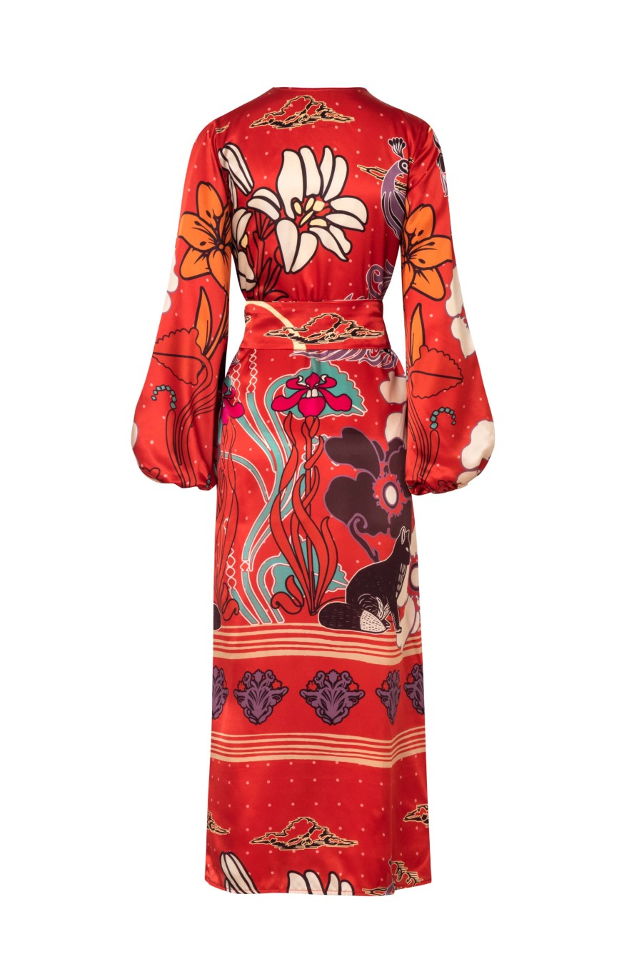 Women Juan de Dios Dresses | Hojarasca Silk Midi Tunic Dress/Red Moonlight Garden*Exclusive