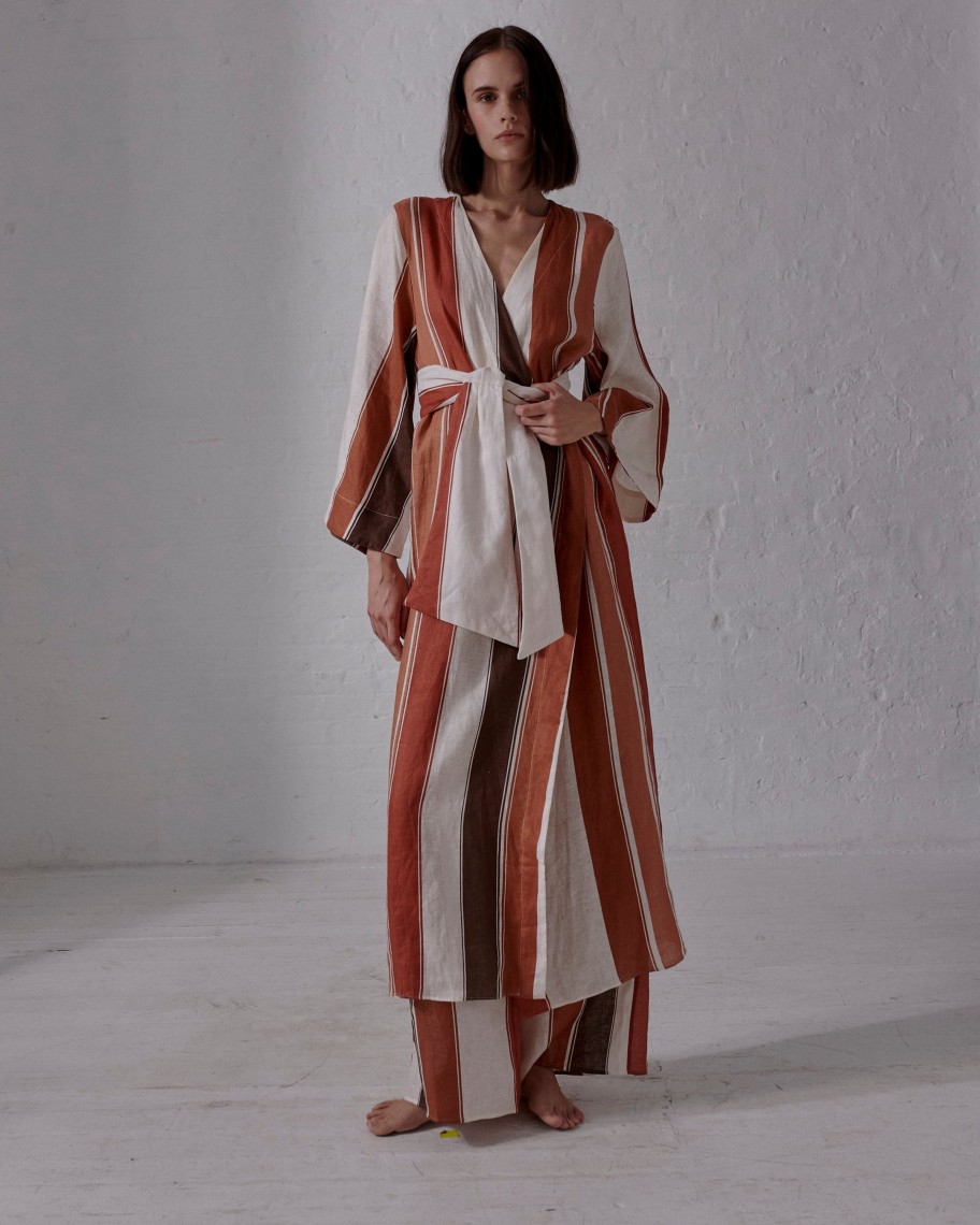 Women Juan de Dios Dresses | Joaquina Linen Kaftan/Terra Stripes