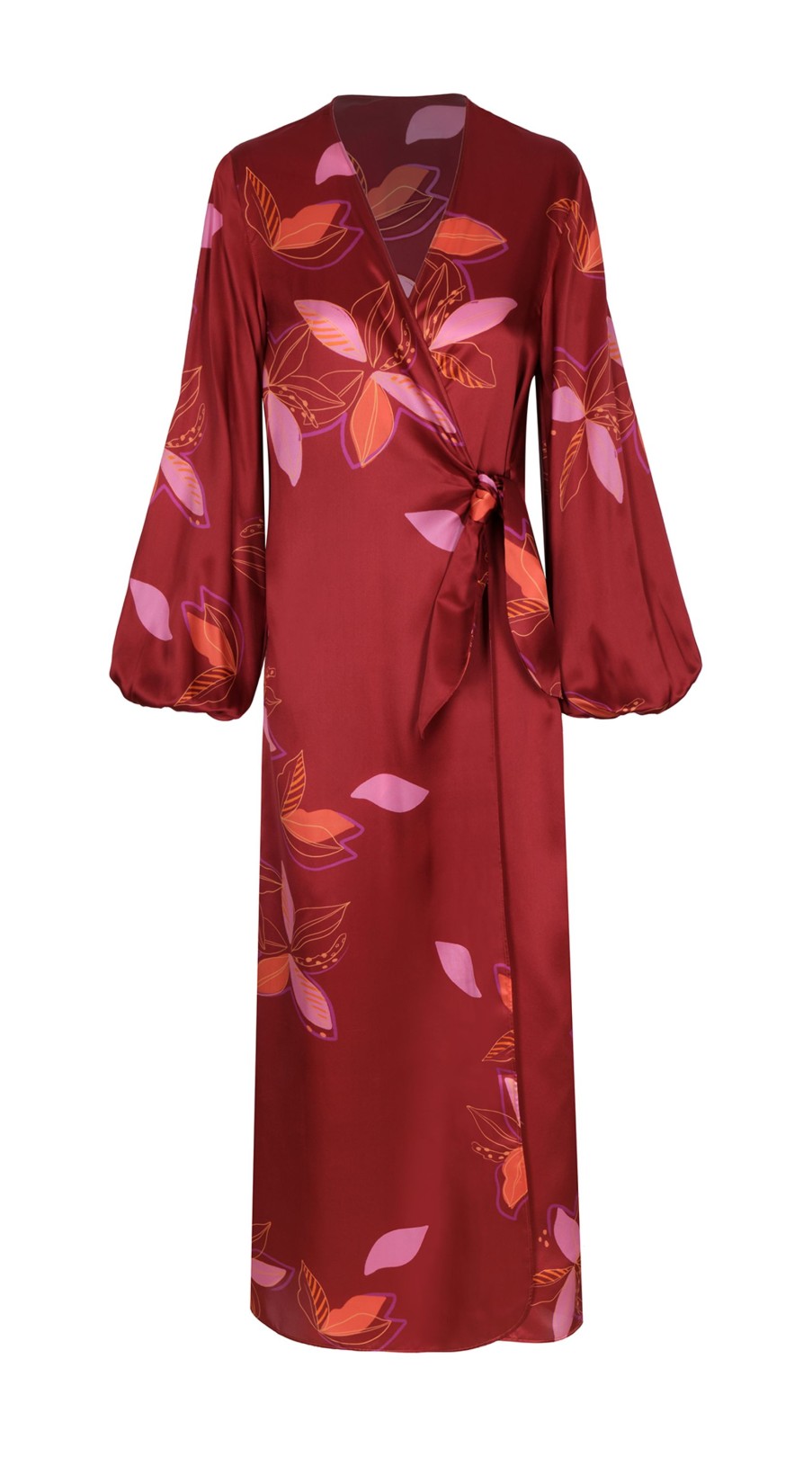 Women Juan de Dios Dresses | Hojarasca Silk Maxi Dress/Wine Fuchsia Flowers