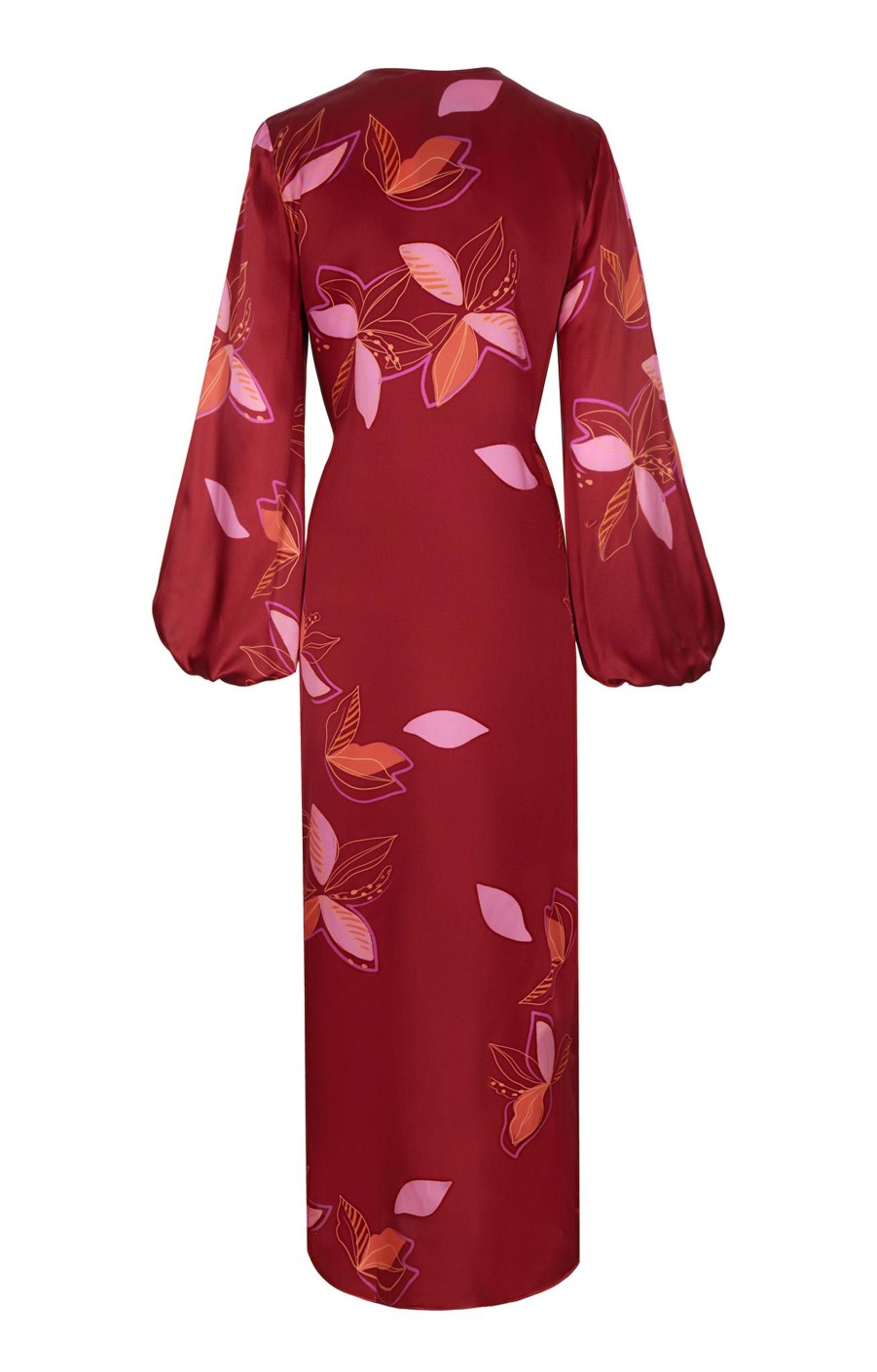 Women Juan de Dios Dresses | Hojarasca Silk Maxi Dress/Wine Fuchsia Flowers