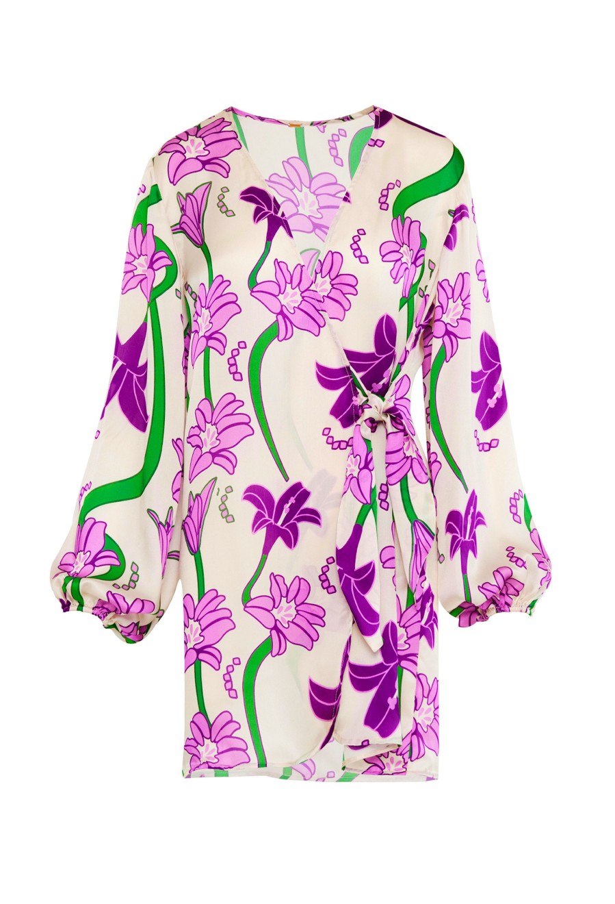 Women Juan de Dios Dresses | Hojarasca Mini Silk Dress/Violet Flowers