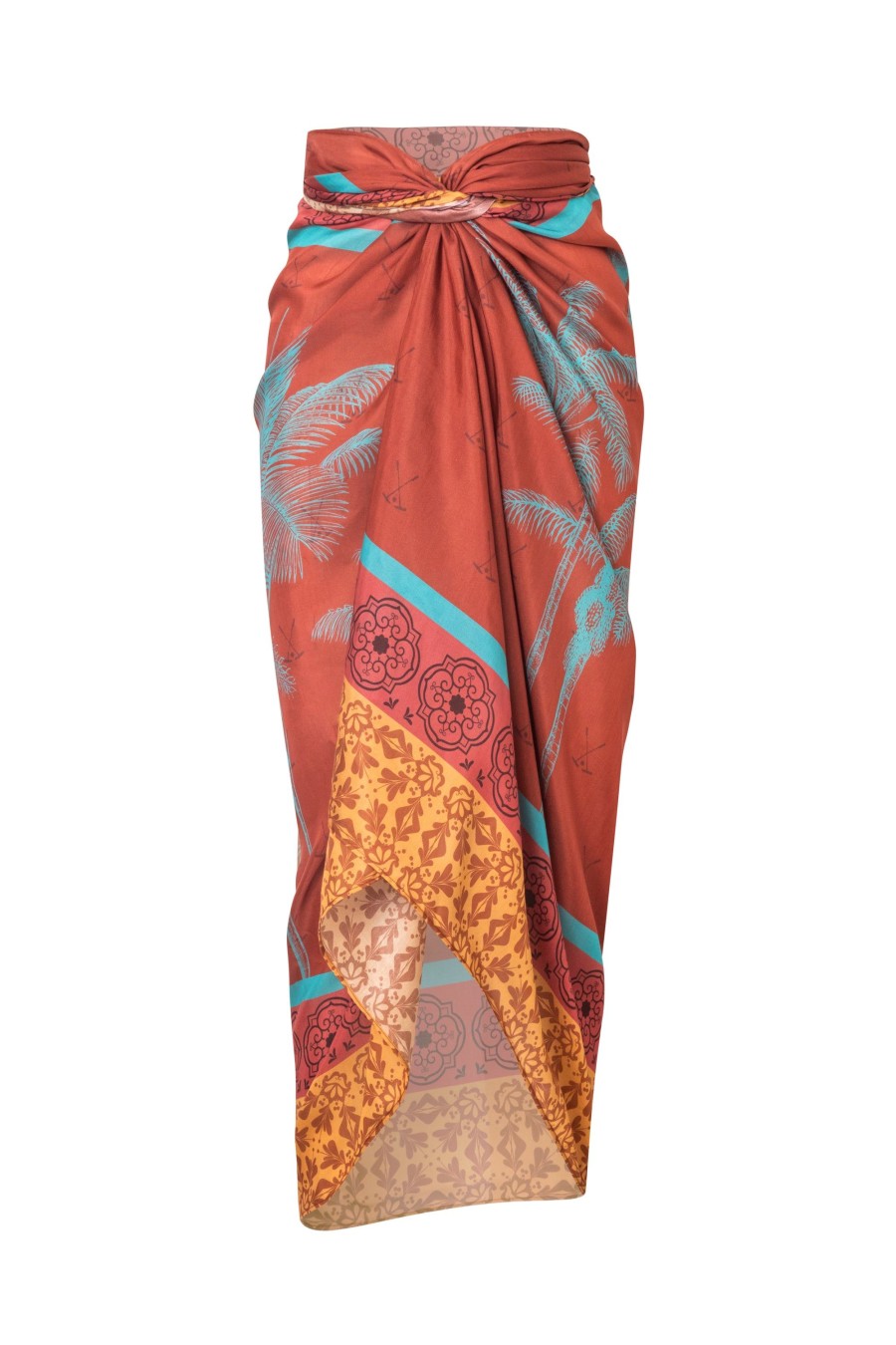 Women Juan de Dios Sarongs | De La Falaise Cotton-Silk Sarong/Terracota Palms