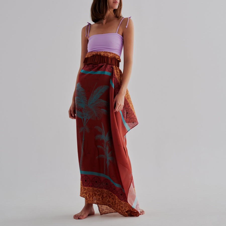 Women Juan de Dios Sarongs | De La Falaise Cotton-Silk Sarong/Terracota Palms