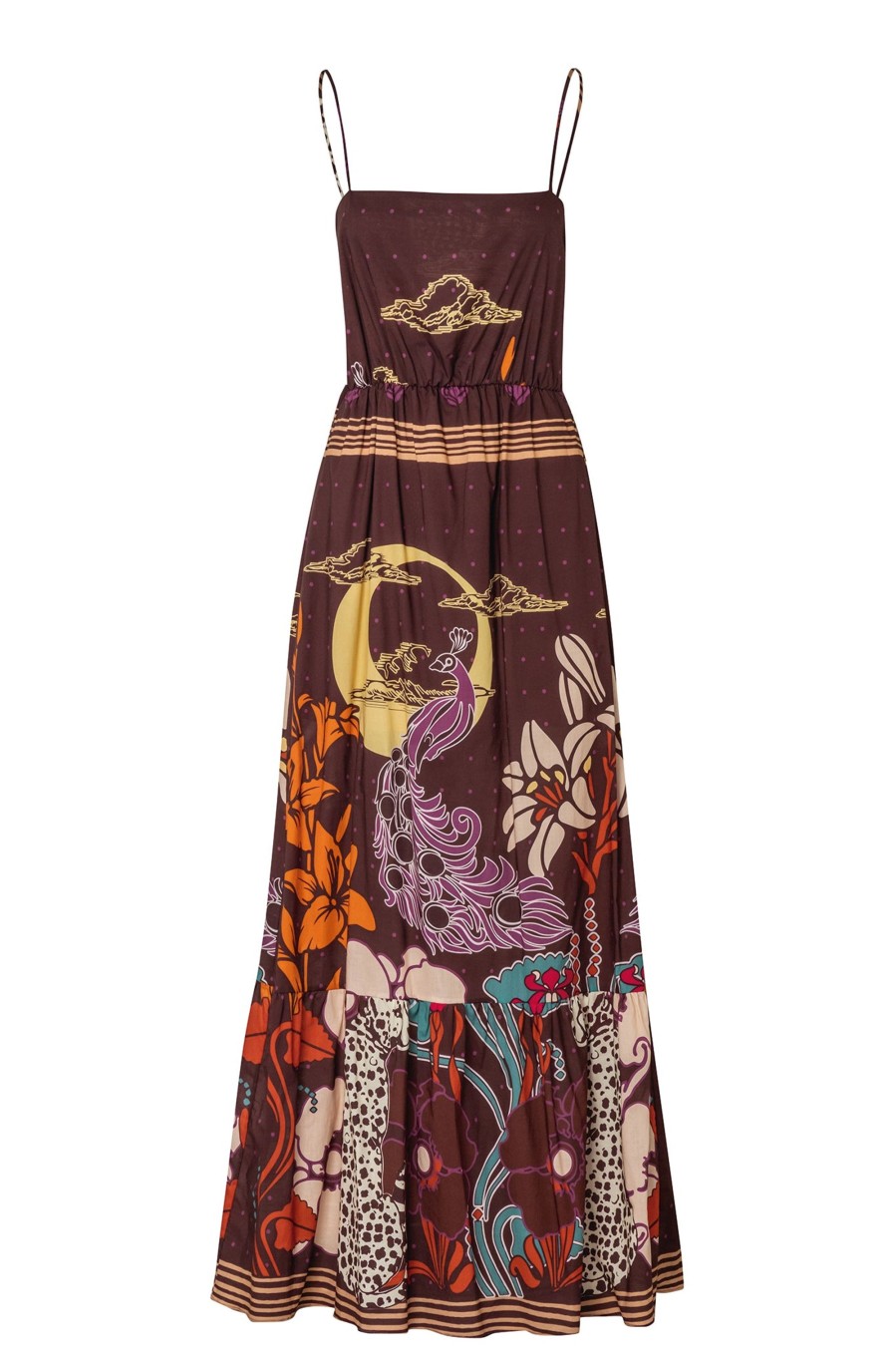 Women Juan de Dios Dresses | La Polera Cotton Maxi Dress/Brown Moonlight Garden