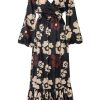 Women Juan de Dios | Feminine Mistique Silk Maxi Dress/Black Maxi Ivory Flowers