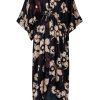 Women Juan de Dios | San Cipriano Silk Tunic/Black Maxi Ivory Flowers